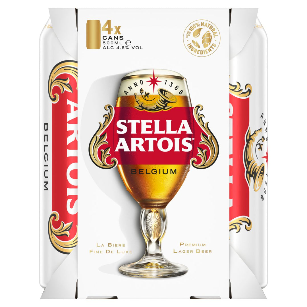 STELLA ARTOIS CANS 4PK 500ML